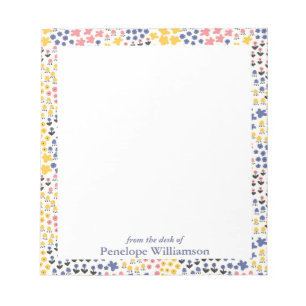Cute Colourful Scandi Flower Doodles Personalised Notepad