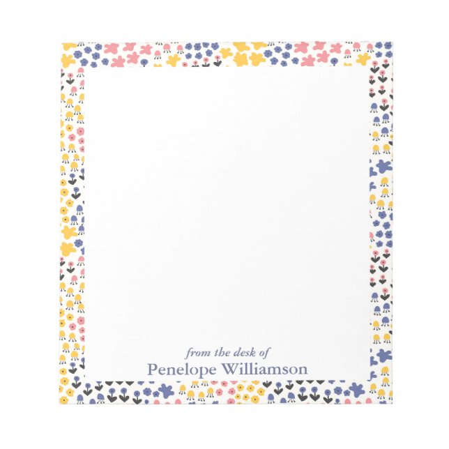 Cute Colourful Scandi Flower Doodles Personalised Notepad (Front)
