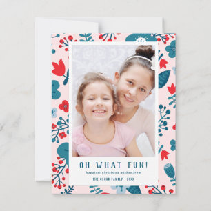 Cute Colourful Scandinavian Floral Christmas Photo Holiday Card
