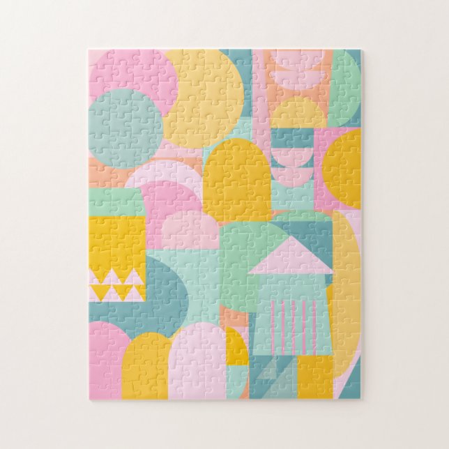Cute Colourful Scandinavian Geometric Shape Collag Jigsaw Puzzle (Vertical)
