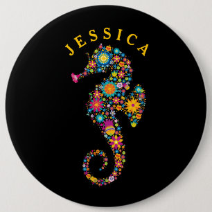 Cute Colourful Sea Horse Floral Illustration 6 Cm Round Badge