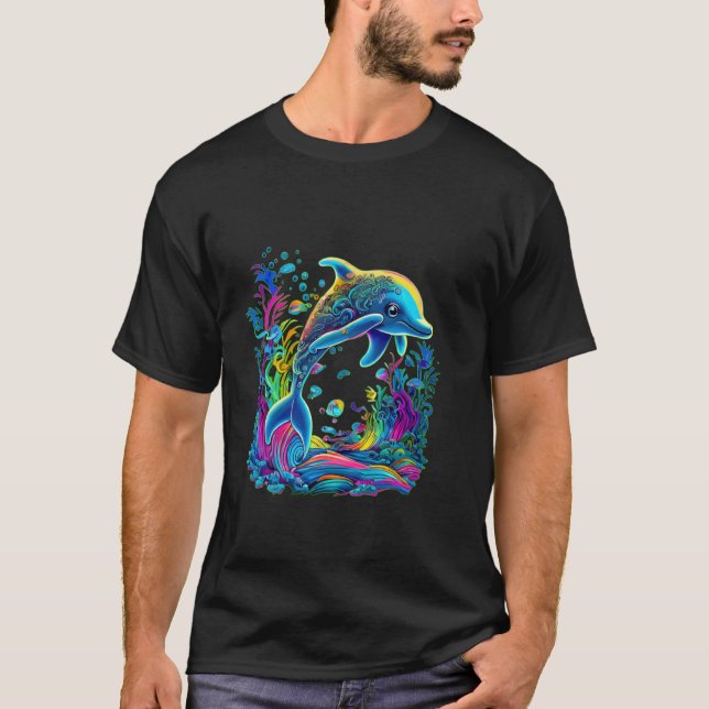 Cute Colourful Sea Life Dolphin T-Shirt (Front)