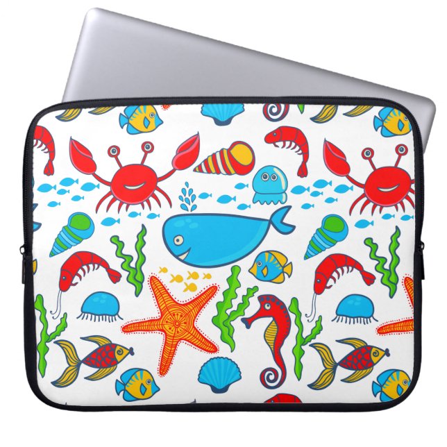 Cute Colourful Sea-life Illustration Pattern 2 Laptop Sleeve (Front)