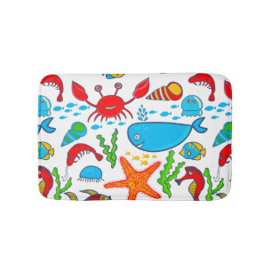 Cute Colourful Sea-life Illustration Pattern Bath Mat