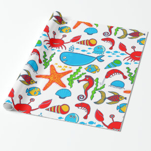 Cute Colourful Sea-Life Illustration Pattern Wrapping Paper