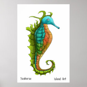 Cute & Colourful Seahorse Watercolor Print