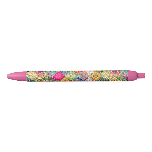 Cute colourful seamless decorative pattern black ink pen (Front)