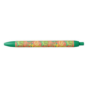 Cute colourful seamless paisley pattern black ink pen
