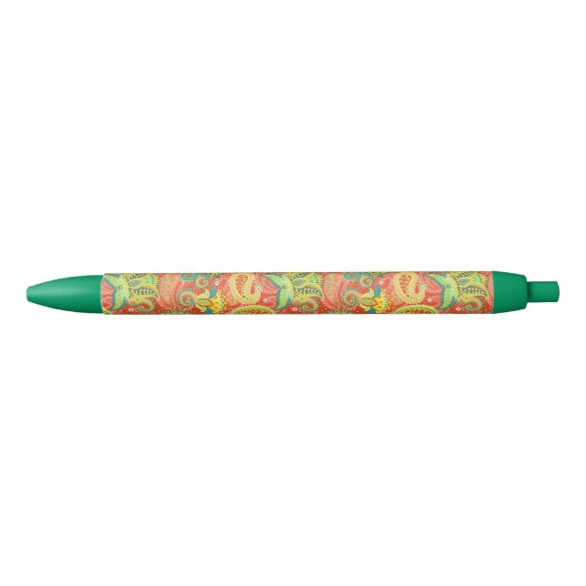 Cute colourful seamless paisley pattern black ink pen (Front)