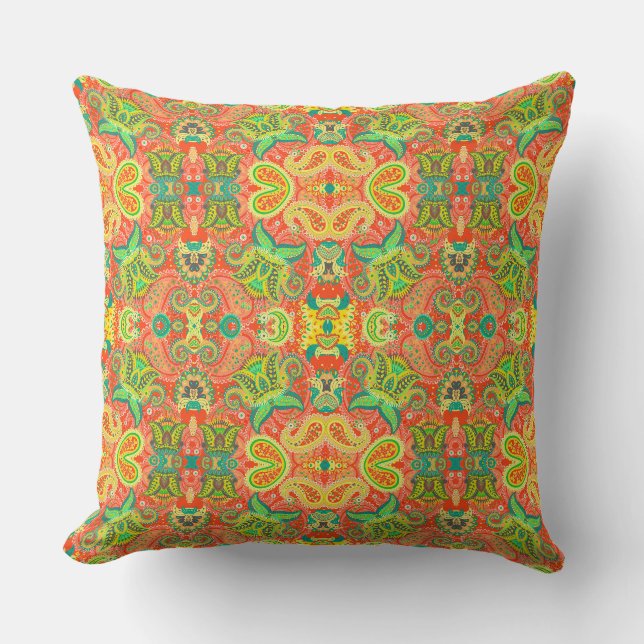 Cute colourful seamless paisley pattern cushion (Front)