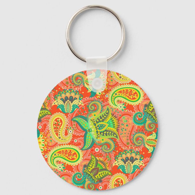 Cute colourful seamless paisley pattern key ring (Front)