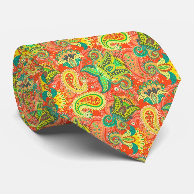 Cute colourful seamless paisley pattern tie (Rolled)