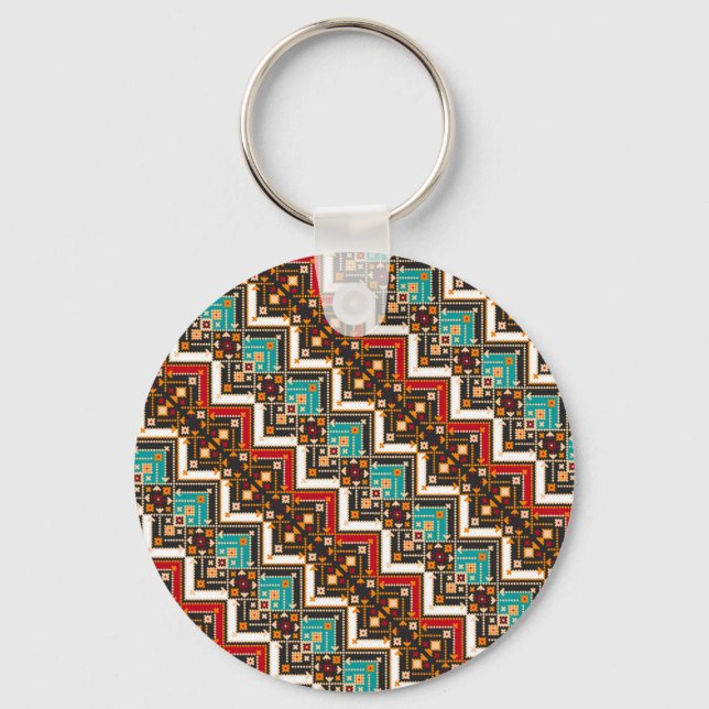 Cute colourful seamless ukrainian pattern key ring (Front)
