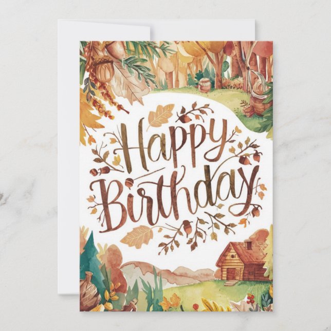 Cute Colourful Season Autumn Fall Happy Birthday Card (Front)