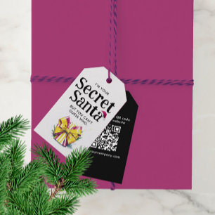 Cute Colourful Secret Santa Hat QR Code Watercolor Gift Tags