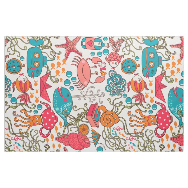 Cute Colourful See-Life Illustration Pattern 2 Fabric (Fat Quarter)
