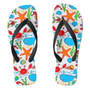 Cute Colourful See-life Illustration Pattern 2 Flip Flops