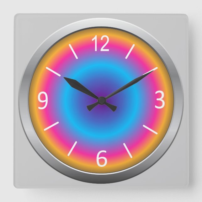 Cute & Colourful Shaded Simulated Neon Square Wall Clock (Front)