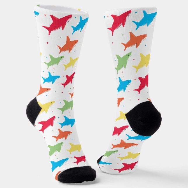 Cute Colourful Shark Pattern Socks (Angled)