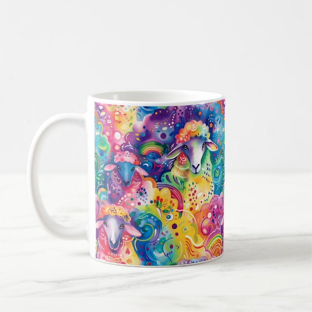 Cute colourful sheep pattern coffee mug (Left)