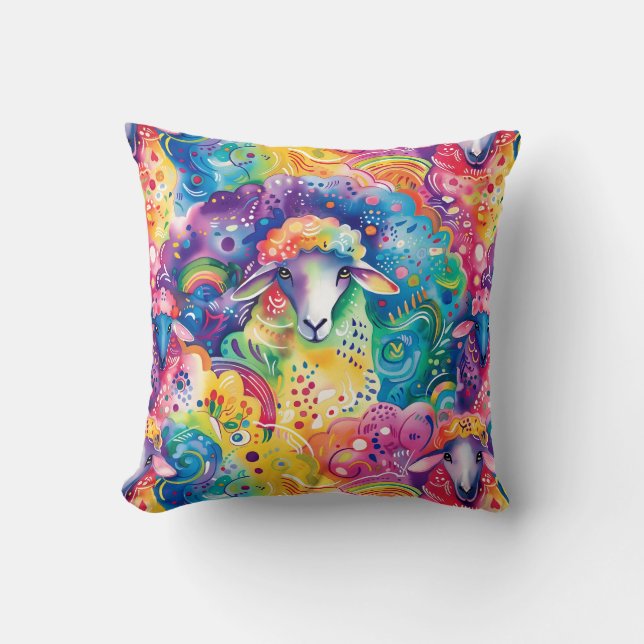 Cute colourful sheeps pattern cushion (Front)