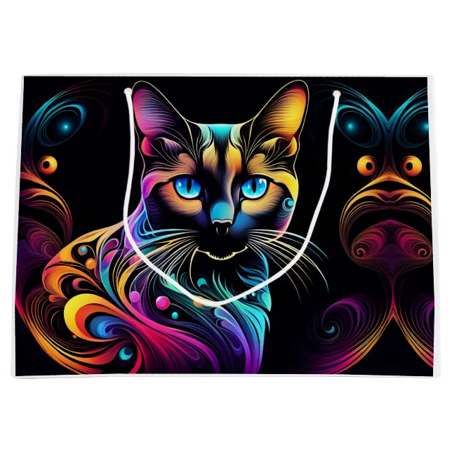 Cute Colourful Siamese Cat Art Large Gift Bag (Front)