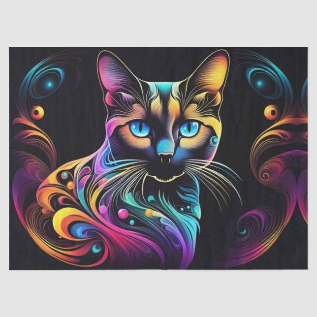 Cute Colourful Siamese Cat Art Tissue Paper (Front)