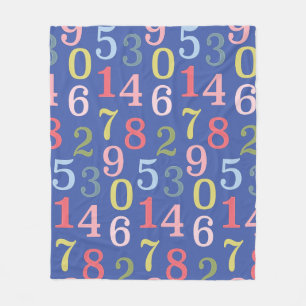 Cute Colourful Simple Numbers Pattern Blue Fleece Blanket