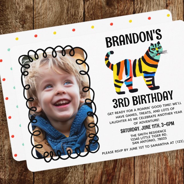 Cute Colourful Simple Rainbow Tiger Birthday Party Invitation (Creator Uploaded)