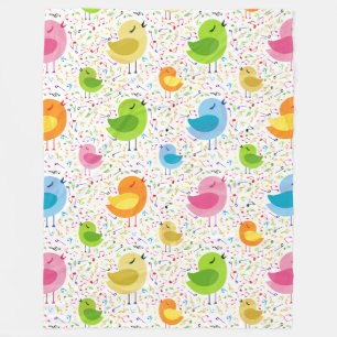 Cute Colourful Singing Birds & Music Notes Patter Fleece Blanket