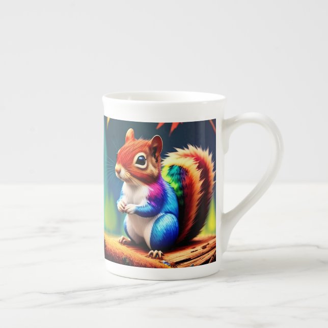 Cute Colourful Sitting Squirrel Bone China Mug (Right)