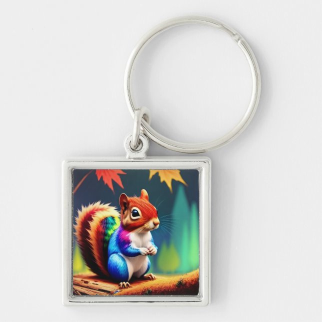 Cute Colourful Sitting Squirrel Key Ring (Front)