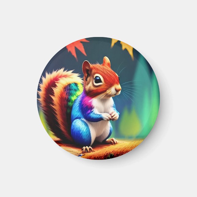 Cute Colourful Sitting Squirrel Magnet (Front)