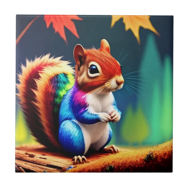 Cute Colourful Sitting Squirrel Tile (Front)