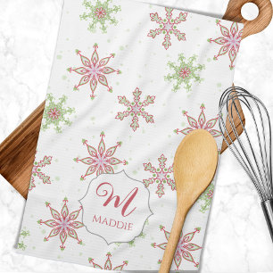 Cute Colourful Snowflake Monogram Christmas Holida Tea Towel