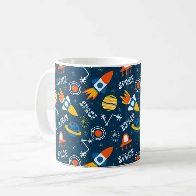 Cute Colourful Space Adventures Pattern Coffee Mug (Front Left)