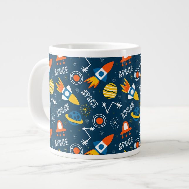 Cute Colourful Space Adventures Pattern Large Coffee Mug (Front Left)