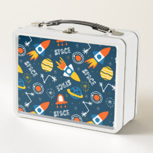 Cute Colourful Space Adventures Pattern Metal Lunch Box