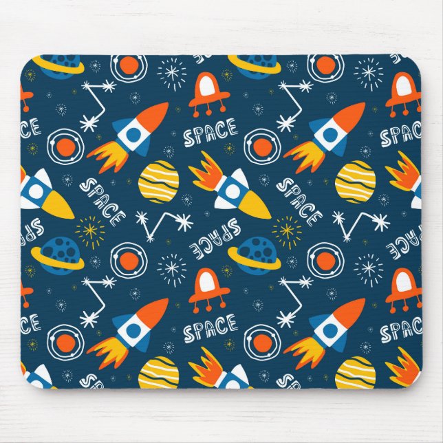 Cute Colourful Space Adventures Pattern Mouse Mat (Front)