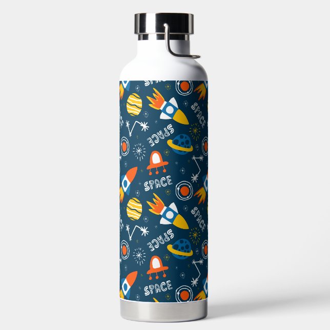 Cute Colourful Space Adventures Pattern Water Bottle (Left)