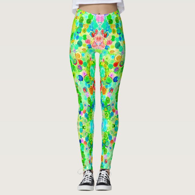 Cute colourful spiral cosmos patterns leggings (Front)