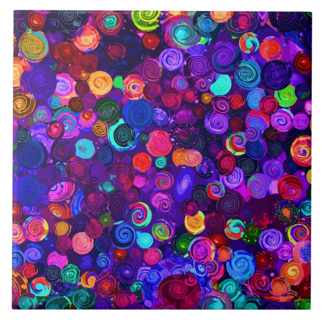 Cute colourful spiral cosmos patterns tile (Front)