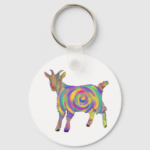 Cute Colourful Spiral Goat Funny Quirky Animal Art Key Ring