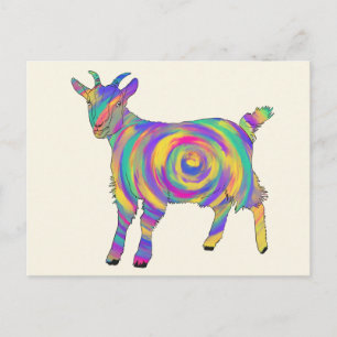 Cute Colourful Spiral Goat Funny Quirky Animal Art Postcard