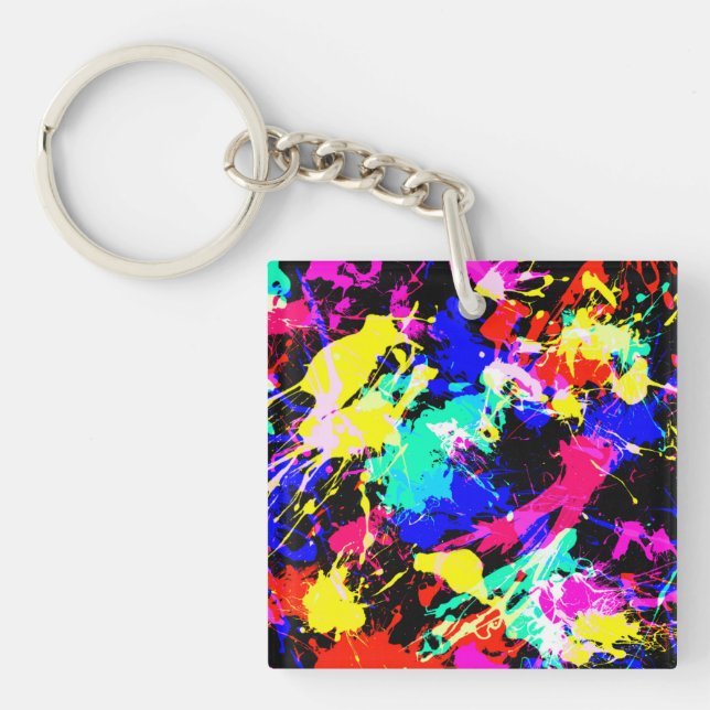 Cute colourful splatter paint car flag key ring (Front)