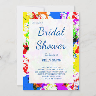 Cute colourful splatter paint design bridal shower invitation