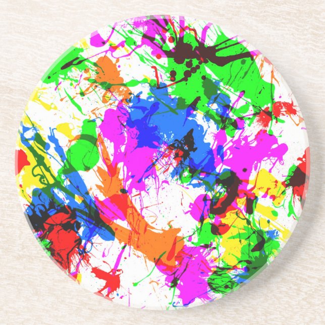 Cute colourful splatter paint design coaster (Front)
