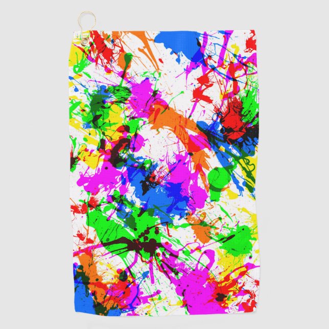 Cute colourful splatter paint design golf towel (Front)