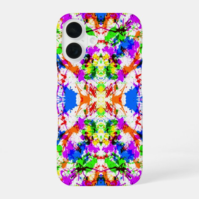 Cute colourful splatter paint design iPhone 16 case (Back)