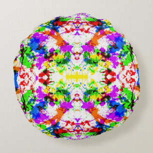 Cute colourful splatter paint design round cushion
